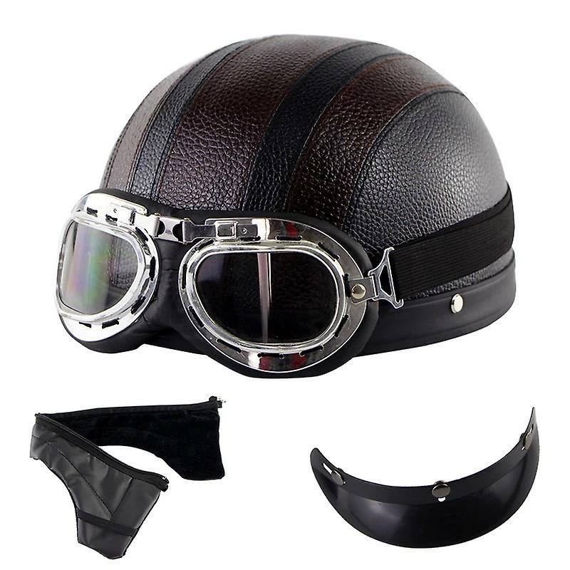 Harley Helmet Casque Harley Moto Demi-visage Casque En Cuir Avec Lunettes Anti-uv 54-60cm 3 Harley Helmet Casque Harley Moto Demi-visage Casque En Cuir Avec Lunettes Anti-uv 54-60cm