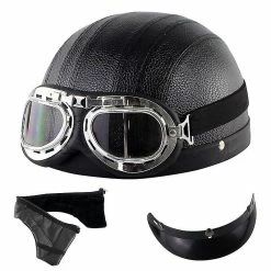 Unbranded Casque Harley Moto Demi-visage Casque En Cuir Avec Lunettes Anti-uv 54-60cm